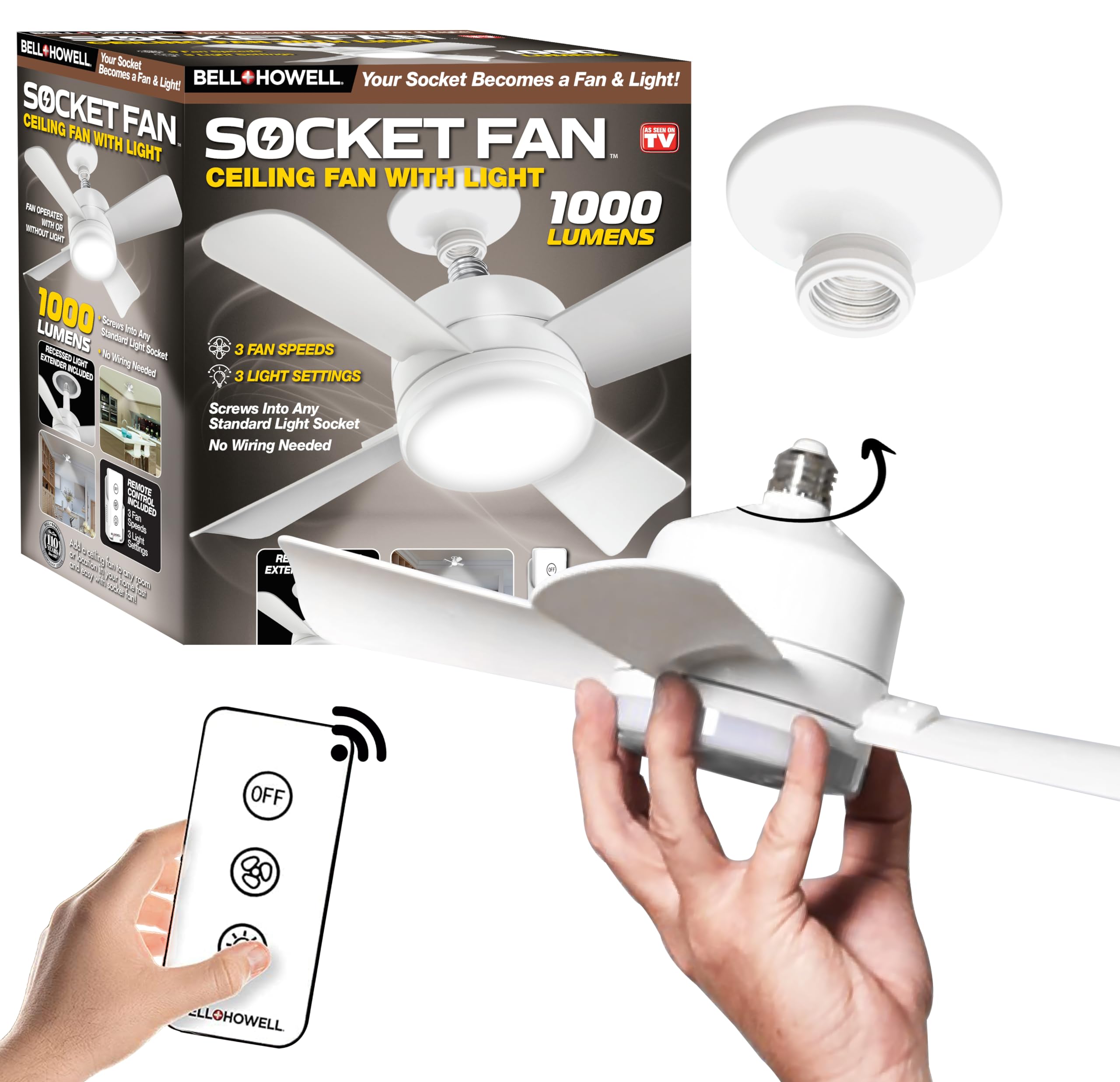 Socket fan 2-in-1 Portable Ceiling Fan & Light