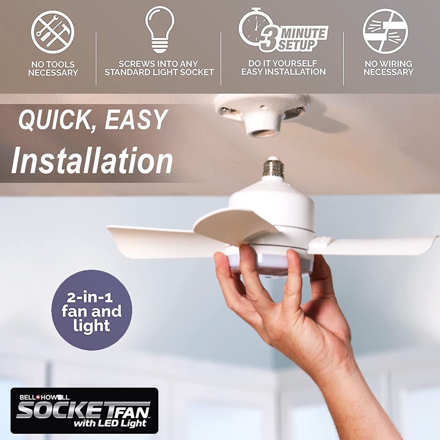 Socket fan 2-in-1 Portable Ceiling Fan & Light